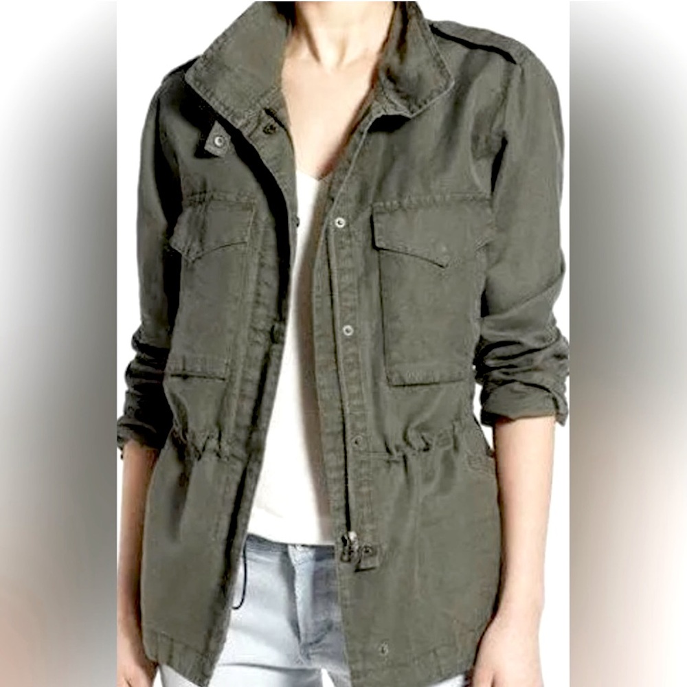 Thread & Supply Linen Blend Olive Green Military Cargo Utility Technical Jacket